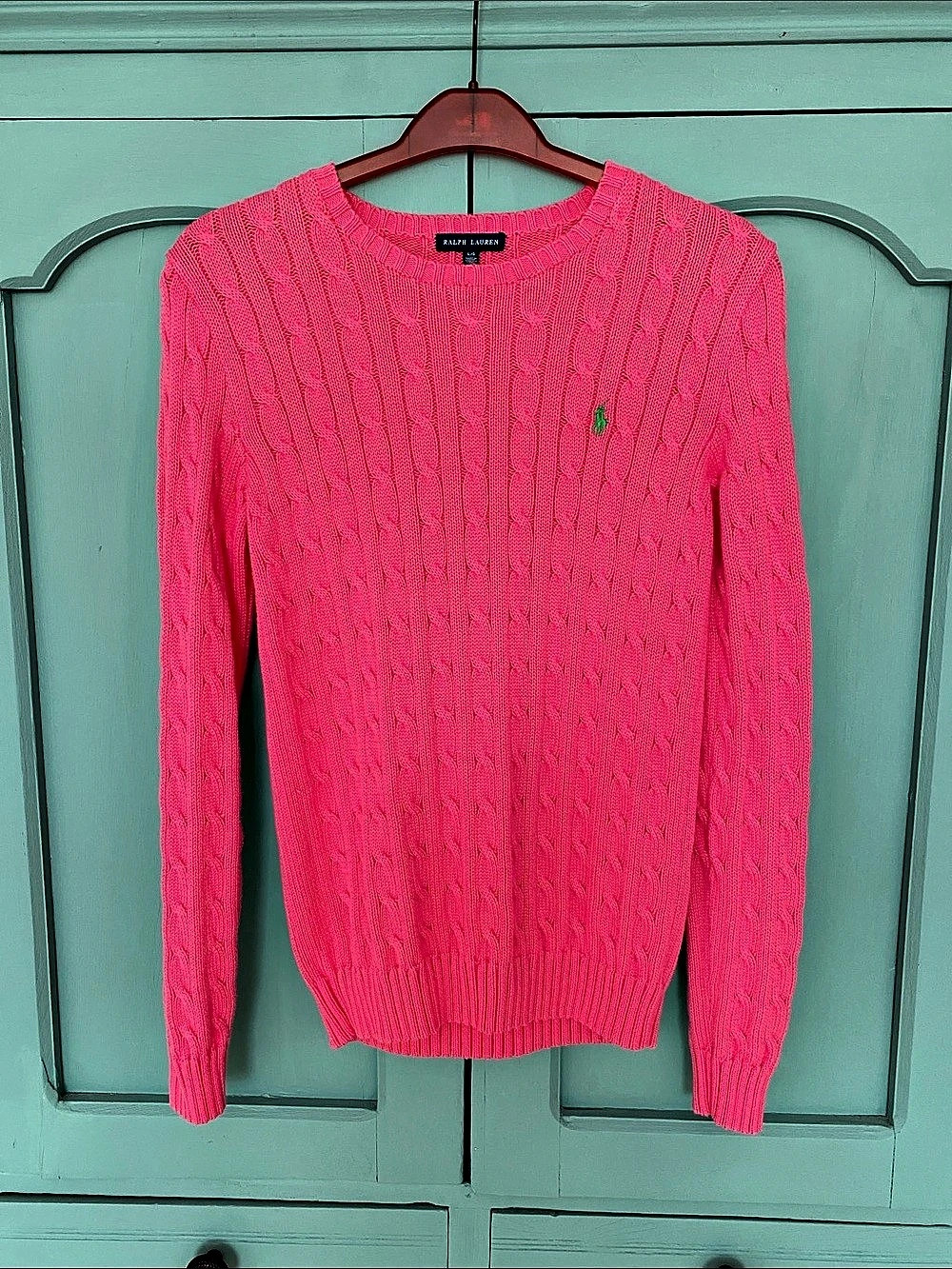 Ralph Lauren Cable-Knit Cotton Crewneck Sweater Pink Large